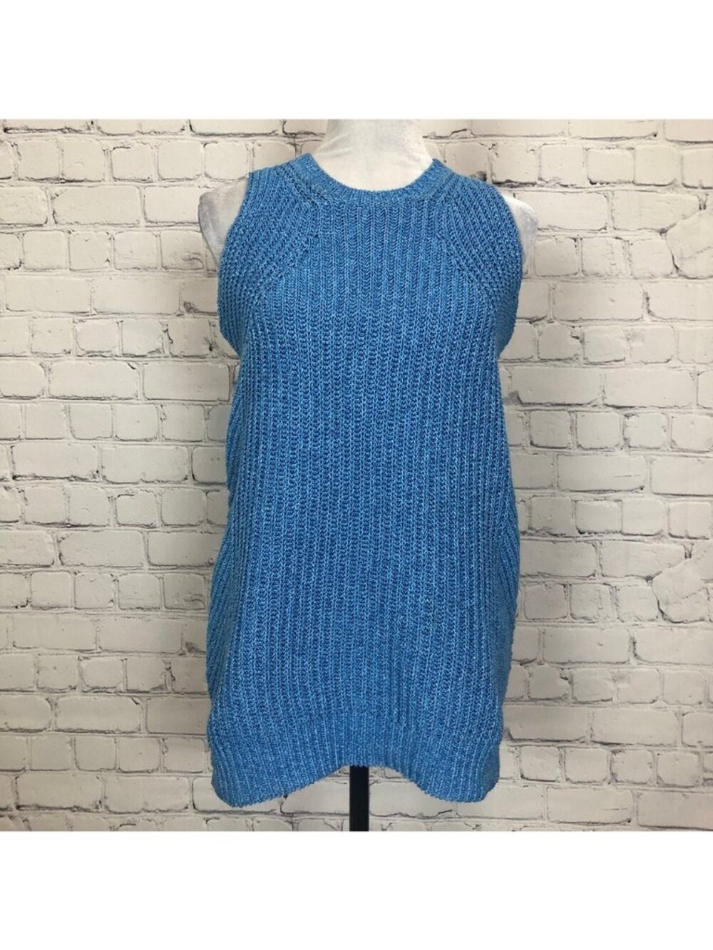 J Mclaughlin Amber Azzurro Stitch Knit Sweater Size M Sleeveless Blue